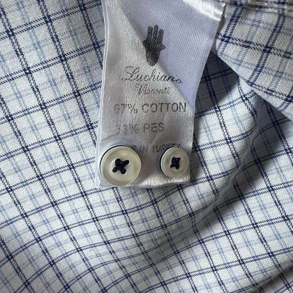 Visconti Men's Dress Shirt XL No Show Button Down Long Sleeve Blue & White Nice - Picture 9 of 9